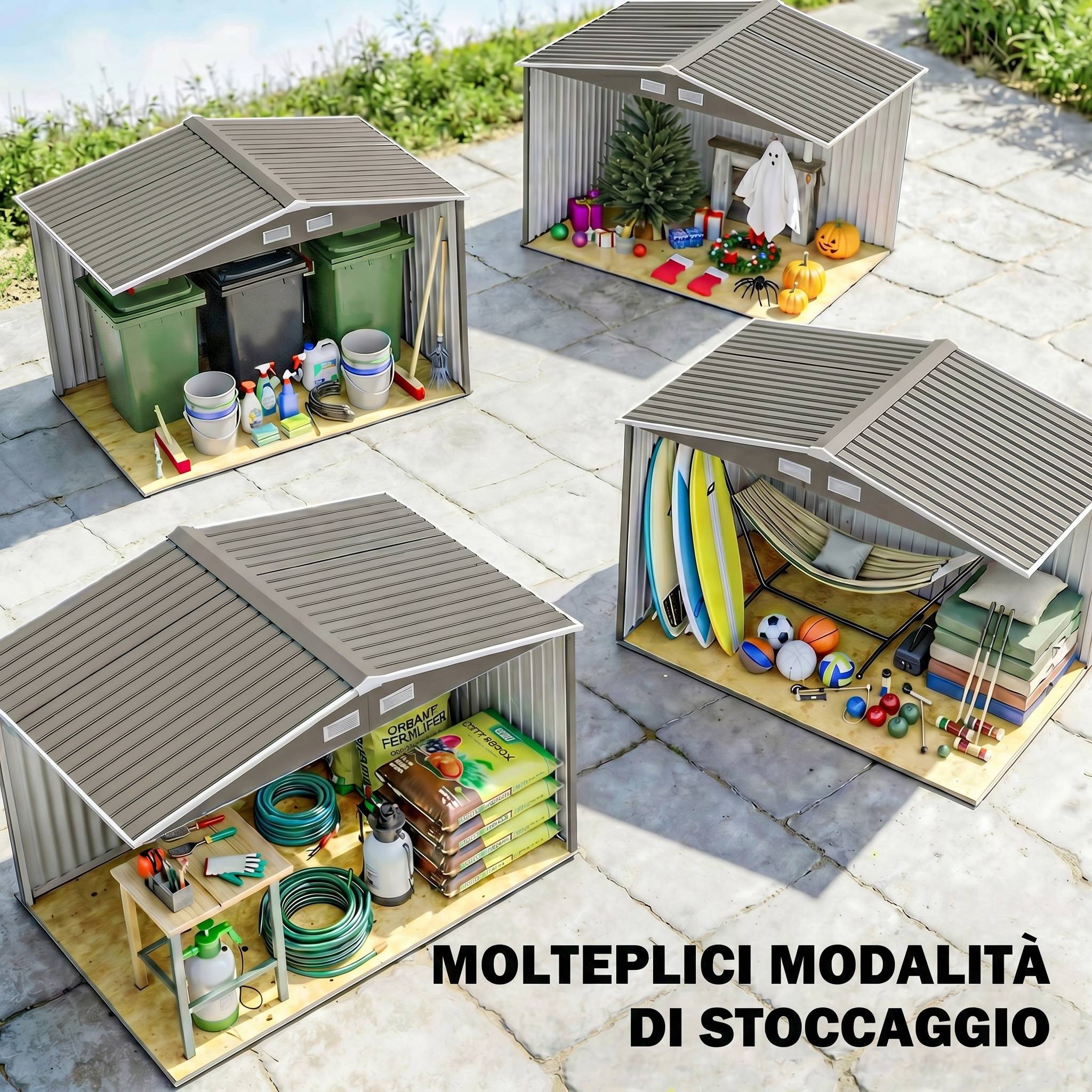 Abri de jardin 4,9 m² 277 x 195 x 192 cm avec 2 portes coulissantes, base renforcée (plancher non inclus), gris - Image 9