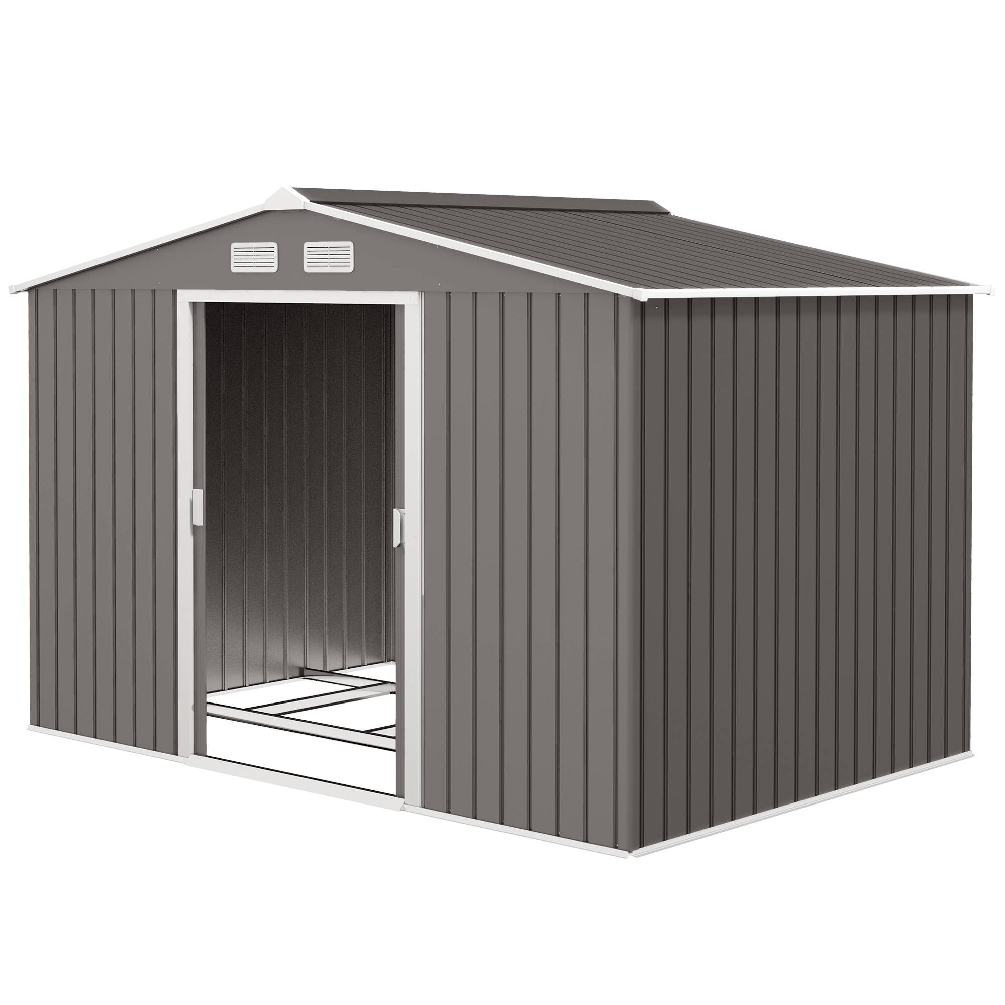 Abri de jardin 4,9 m² 277 x 195 x 192 cm avec 2 portes coulissantes, base renforcée (plancher non inclus), gris - Image 2