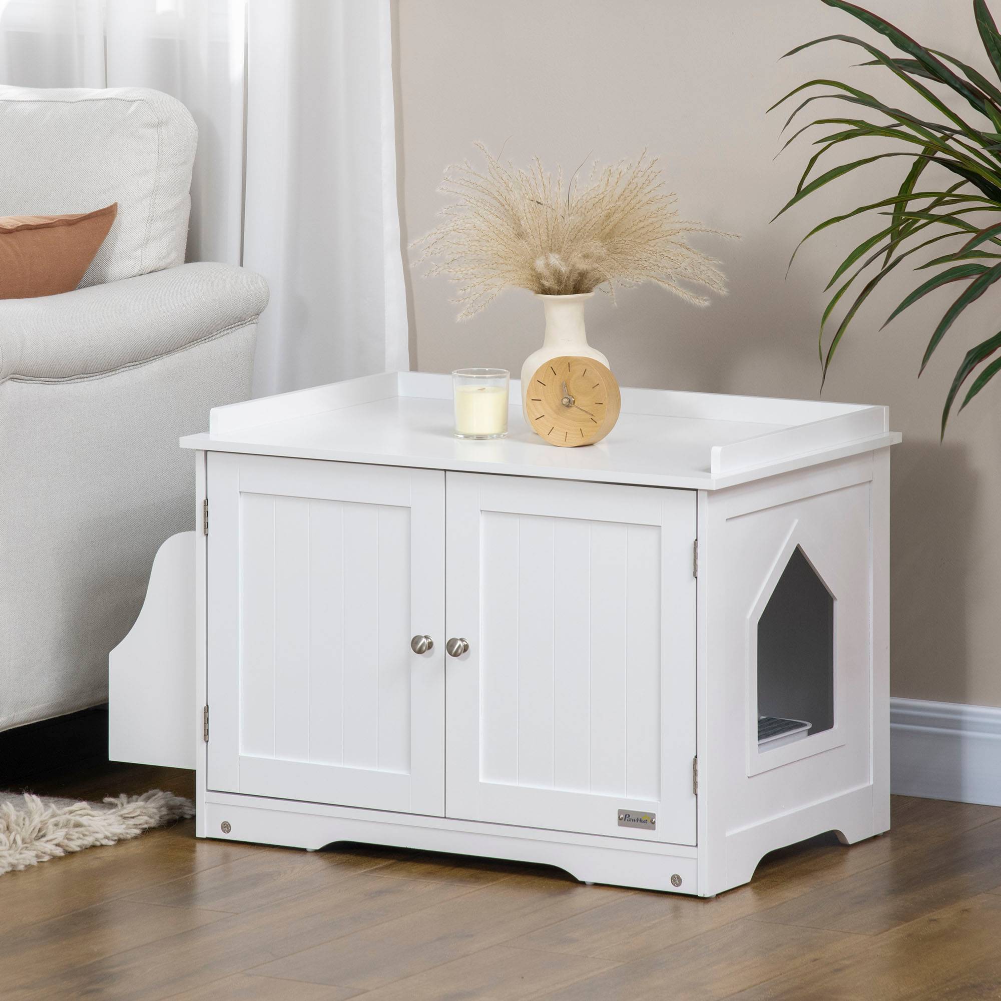 ComfortXL - Meuble litière pour chat en MDF blanc 86 x 48 x 52 cm avec rangement et double porte - ComfortXL Outdoor Living - Image 2