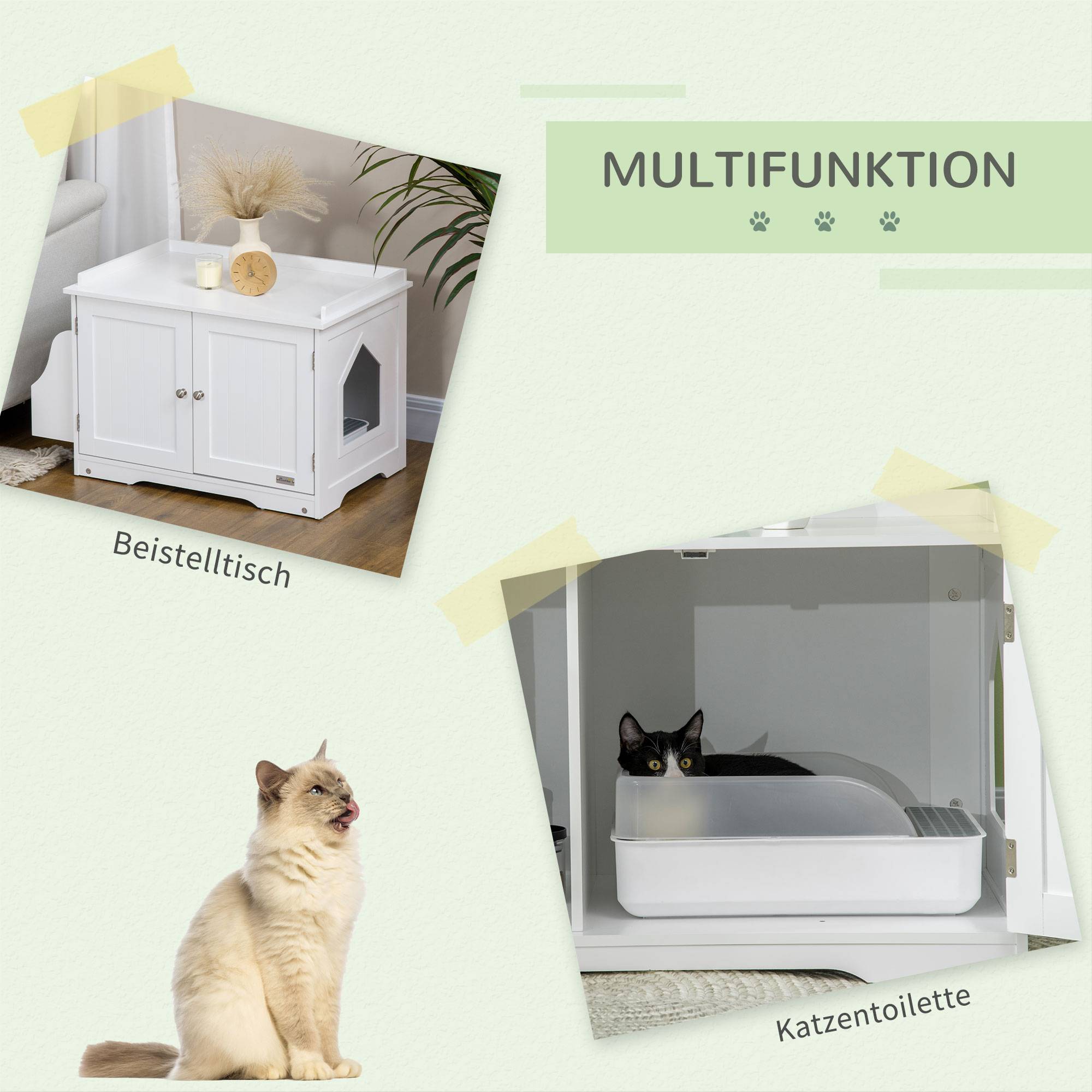 ComfortXL - Meuble litière pour chat en MDF blanc 86 x 48 x 52 cm avec rangement et double porte - ComfortXL Outdoor Living - Image 5