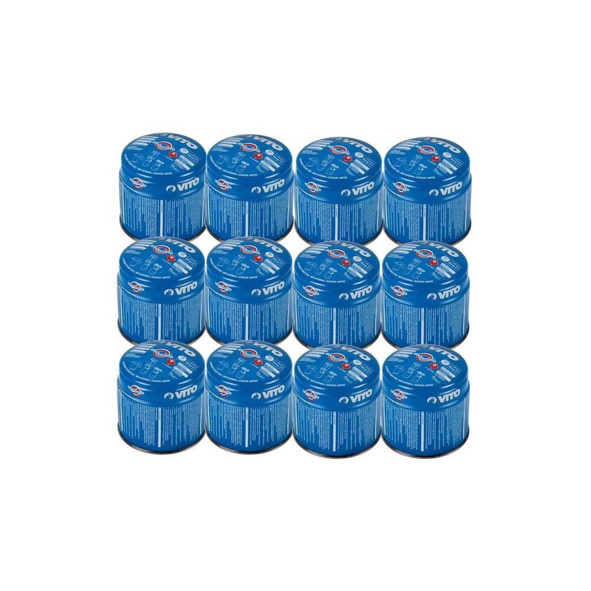 Pack de 12 Cartouches gaz 190g butane perçable sécurité stop-gaz VITO - Image 1