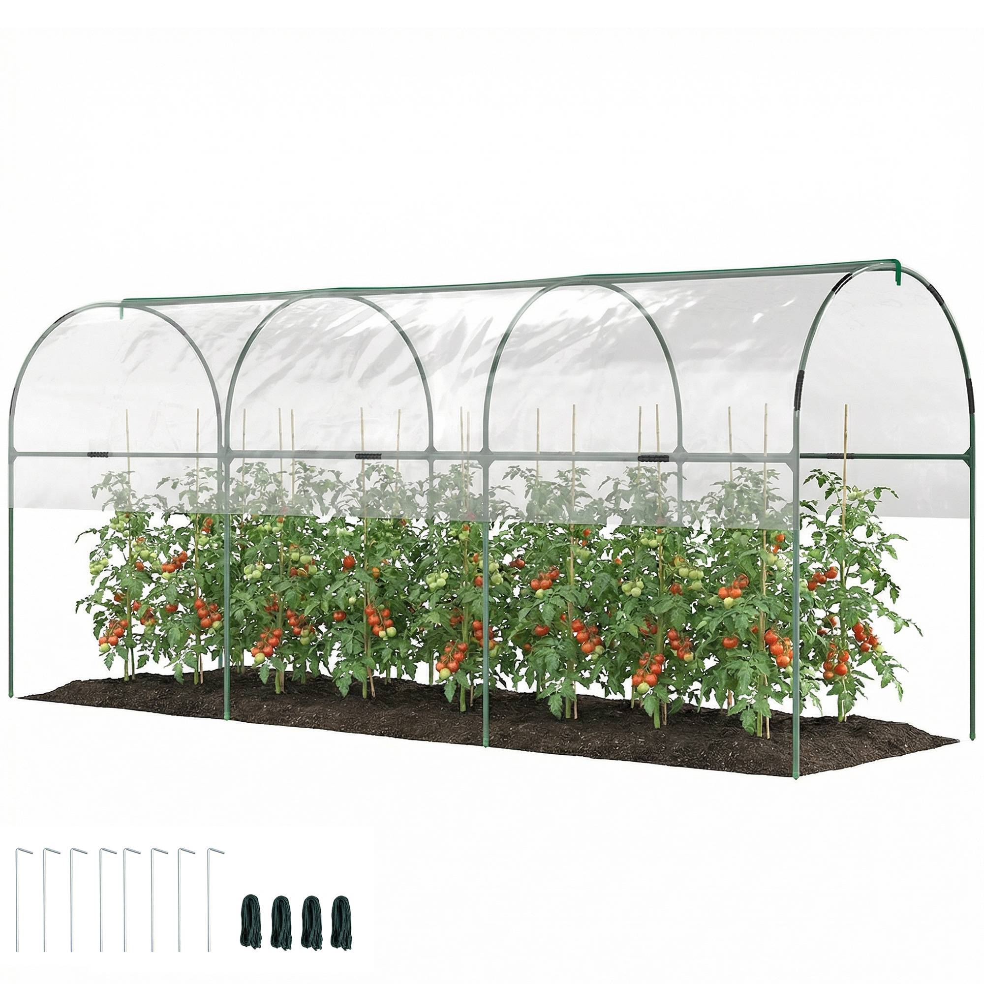 Sans Marque - Serre tunnel tomates 4x1,2x1,7 m 4 arceaux acier bâche PVC serre potager verte jardin extérieur - Image 1