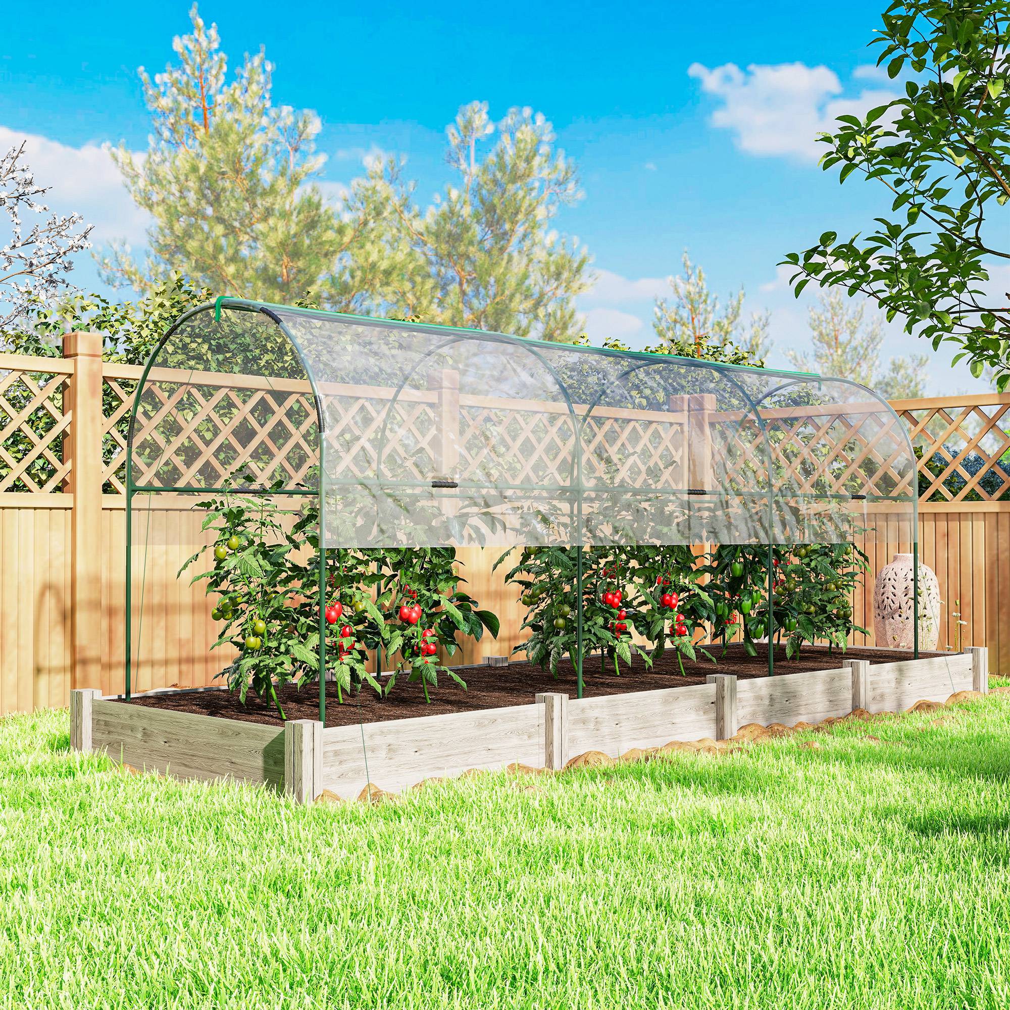 Sans Marque - Serre tunnel tomates 4x1,2x1,7 m 4 arceaux acier bâche PVC serre potager verte jardin extérieur - Image 9