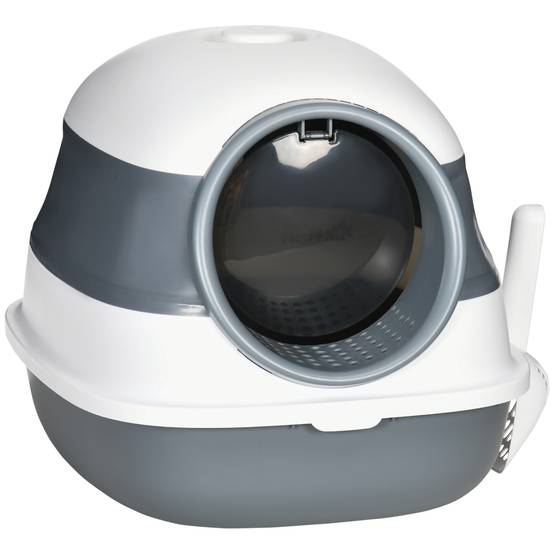 Bac à litière pliable pour chat, bac fermé avec pelle, 52 x 41 x 38 cm, blanc et gris - Image 1