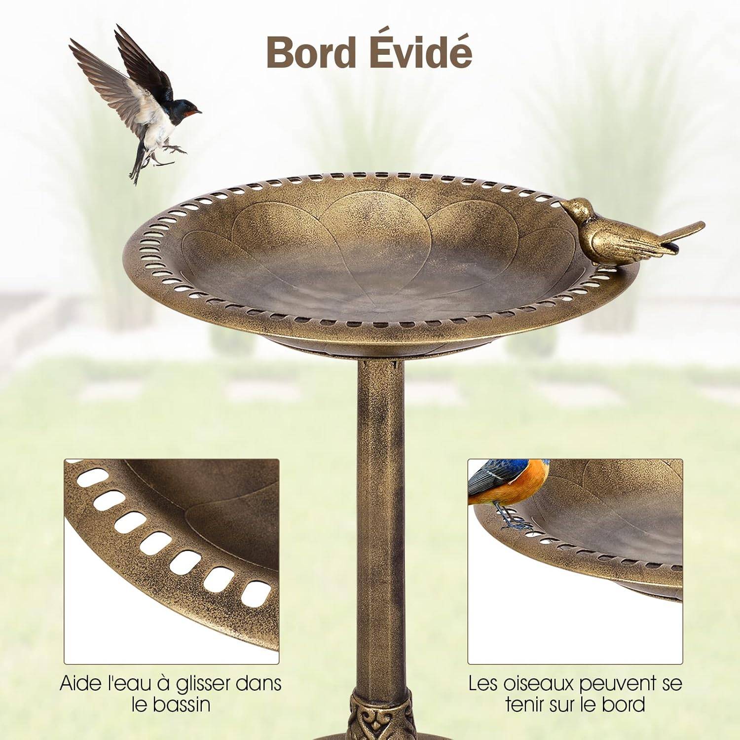 Mangeoire à Oiseaux sur Pied Bain d'Oiseaux avec Plateau de Diamètre 50cm/Hauteur 76CM/Design - Image 3