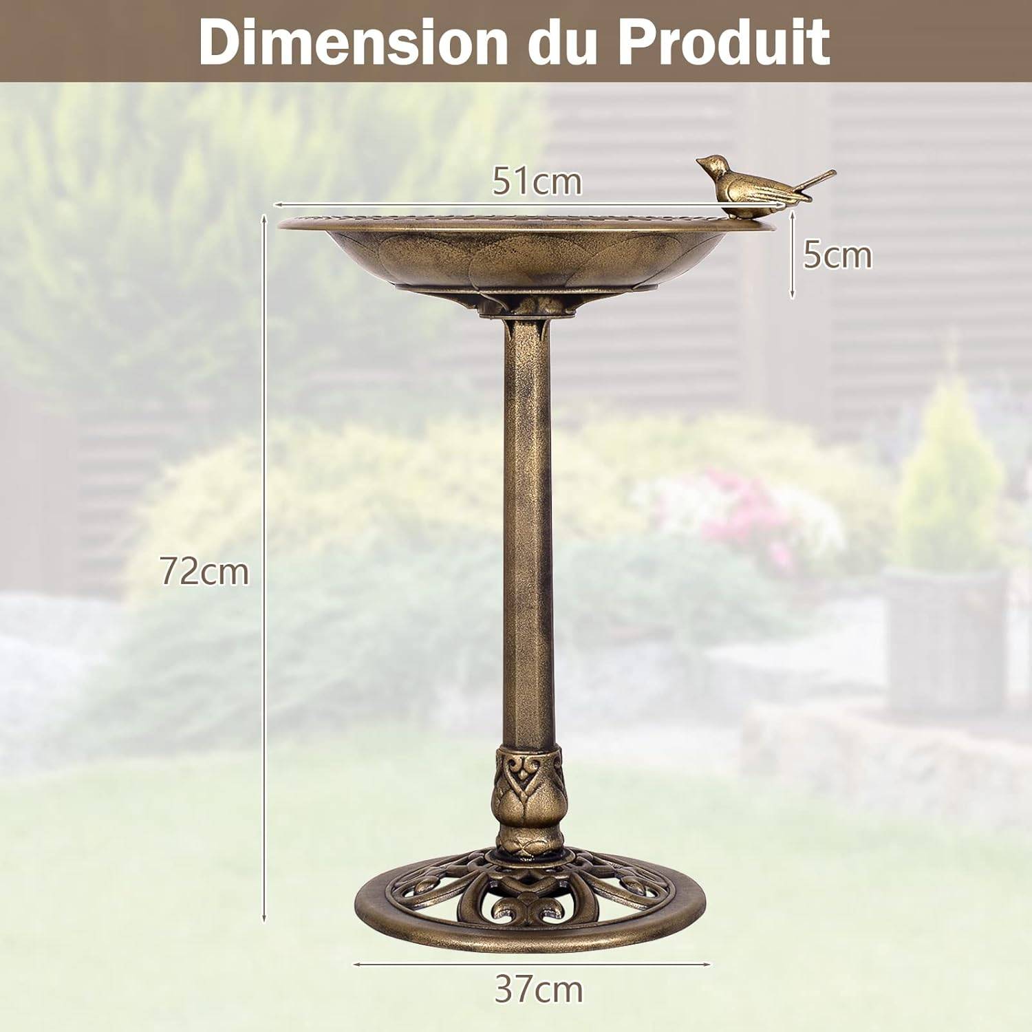 Mangeoire à Oiseaux sur Pied Bain d'Oiseaux avec Plateau de Diamètre 50cm/Hauteur 76CM/Design - Image 5