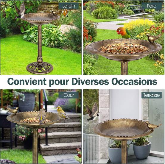 Mangeoire à Oiseaux sur Pied Bain d'Oiseaux avec Plateau de Diamètre 50cm/Hauteur 76CM/Design - Image 2