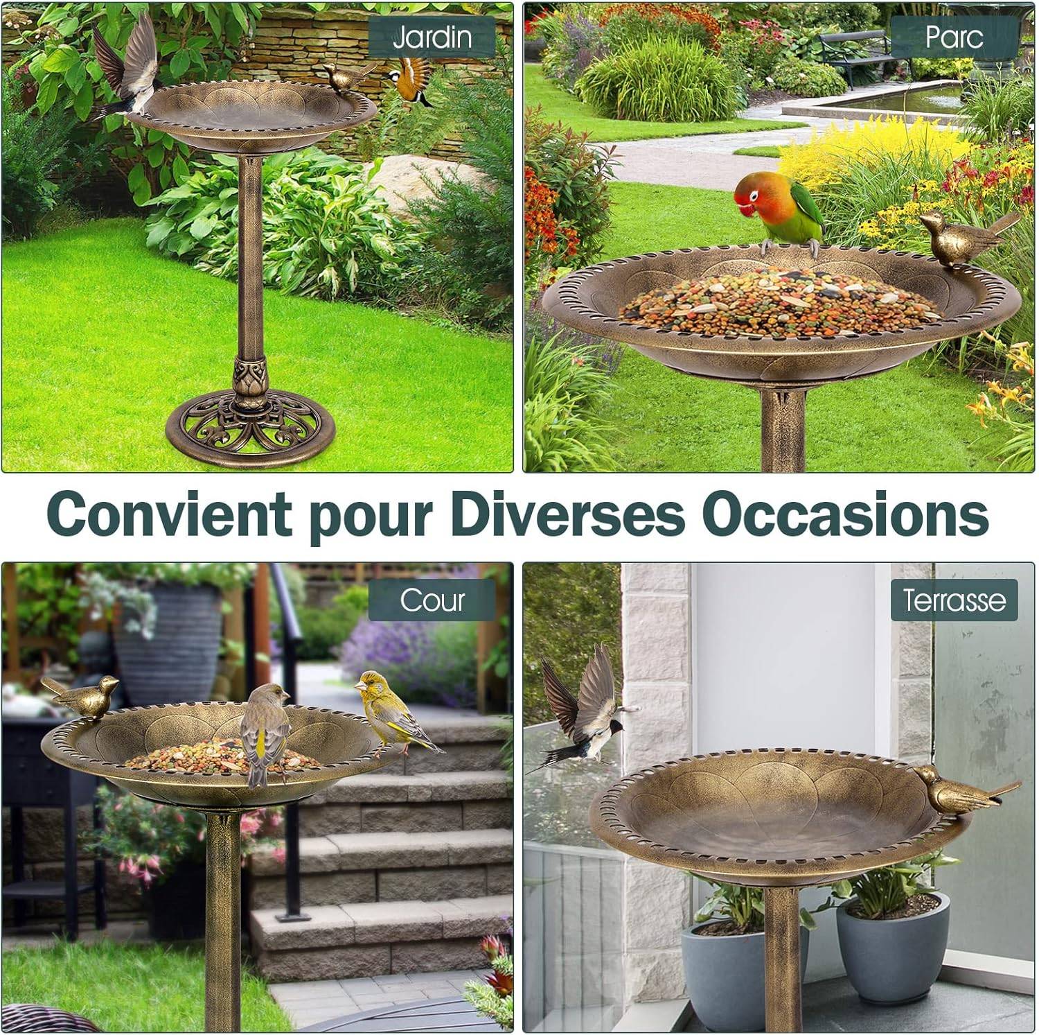 Mangeoire à Oiseaux sur Pied Bain d'Oiseaux avec Plateau de Diamètre 50cm/Hauteur 76CM/Design - Image 2