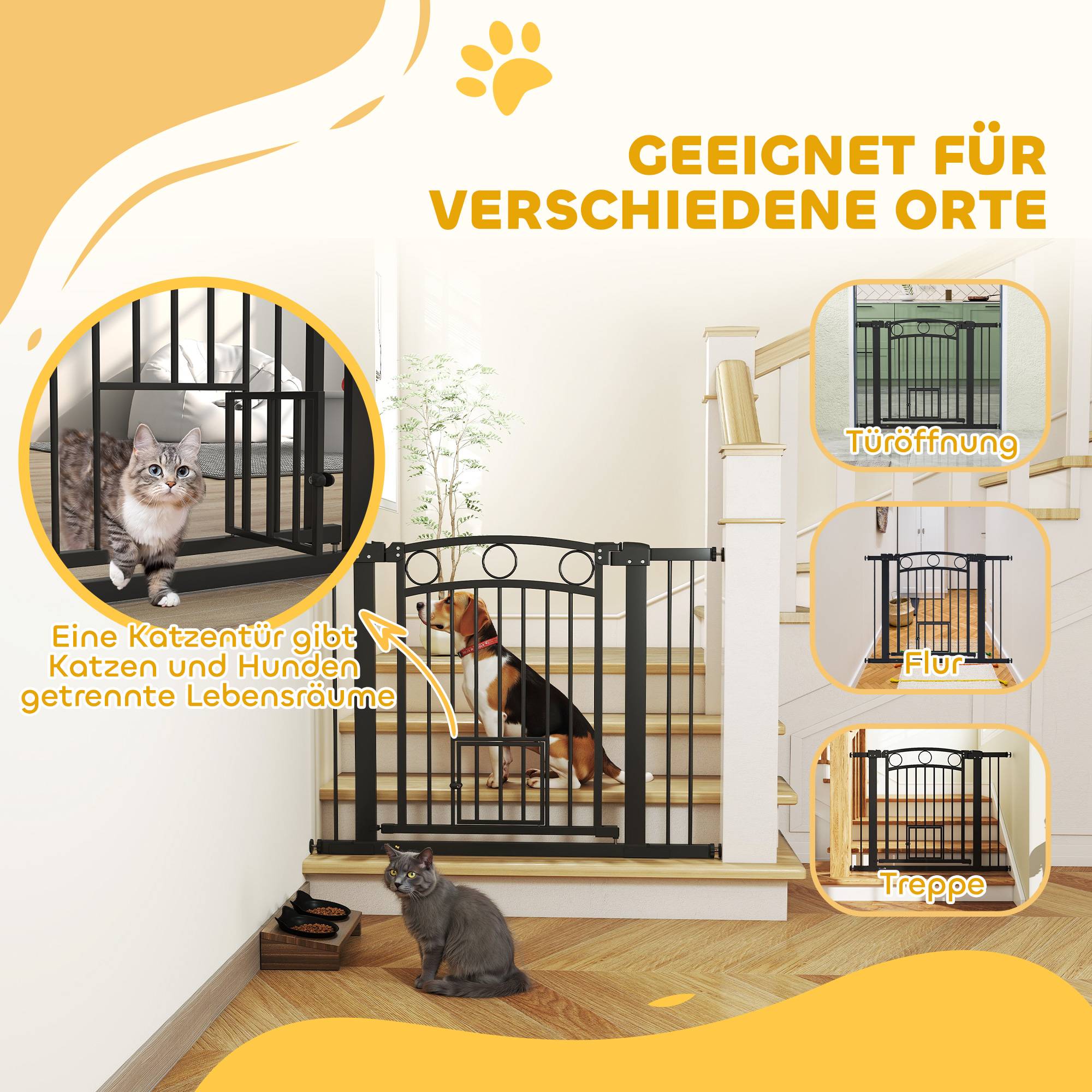 Sans Marque - Barrière pour animaux 77 cm, largeur réglable 76-104 cm, avec chatière, pour escaliers et portes, noir - Image 10