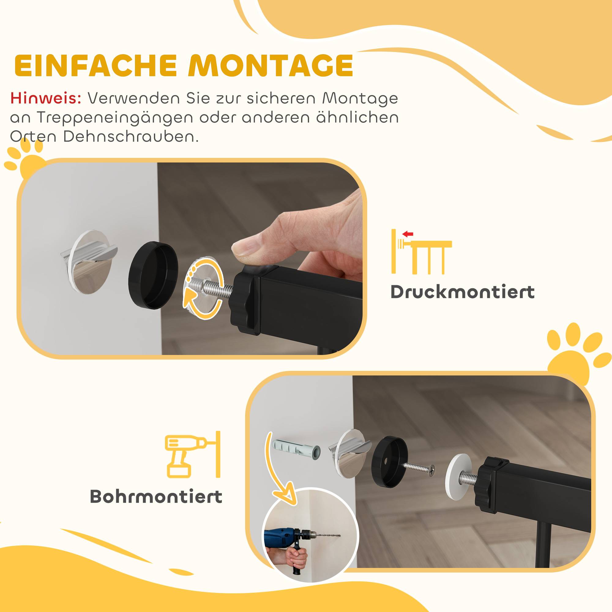 Sans Marque - Barrière pour animaux 77 cm, largeur réglable 76-104 cm, avec chatière, pour escaliers et portes, noir - Image 7