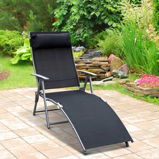 transat Chaise Longue Bain de Soleil Pliable Dossier inclinable - 137x63.5x100.5cm Métal Noir fr580 - Image 4