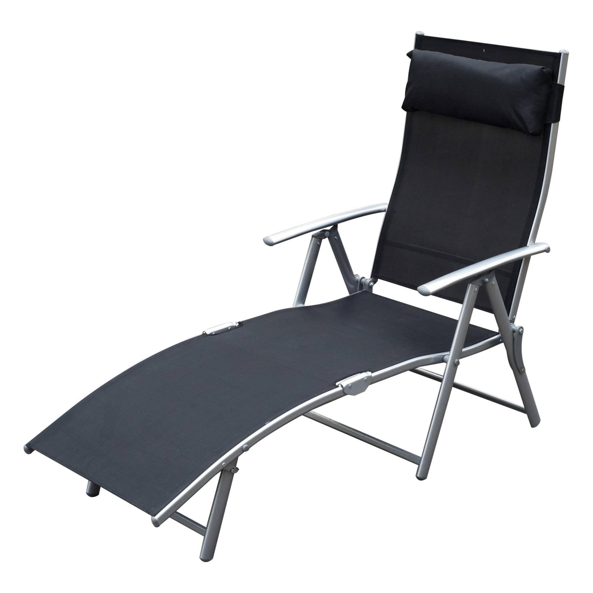 transat Chaise Longue Bain de Soleil Pliable Dossier inclinable - 137x63.5x100.5cm Métal Noir fr580 - Image 2