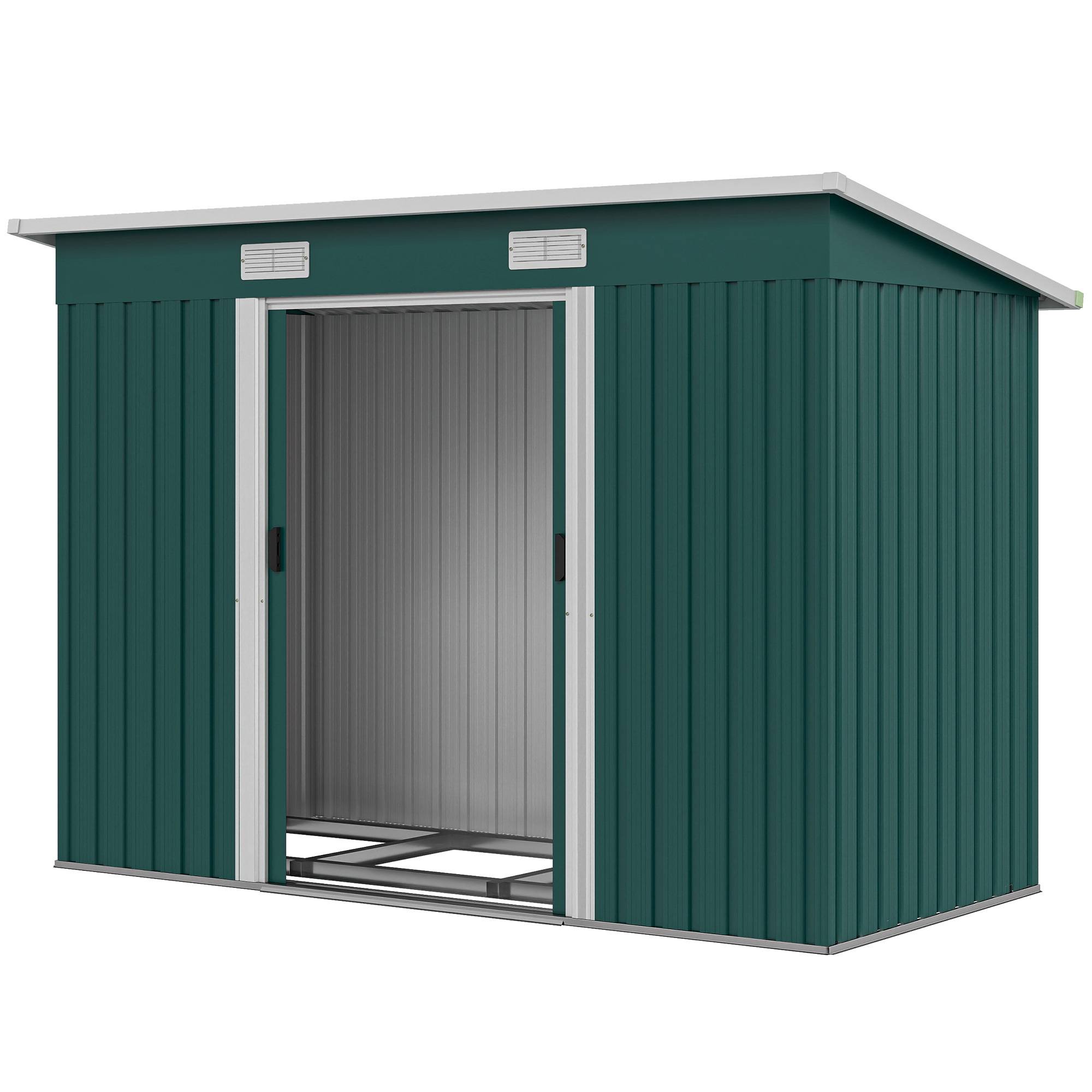 Abri de jardin en acier 272 x 134 cm avec double porte coulissante et 2 aérations, vert - Image 2