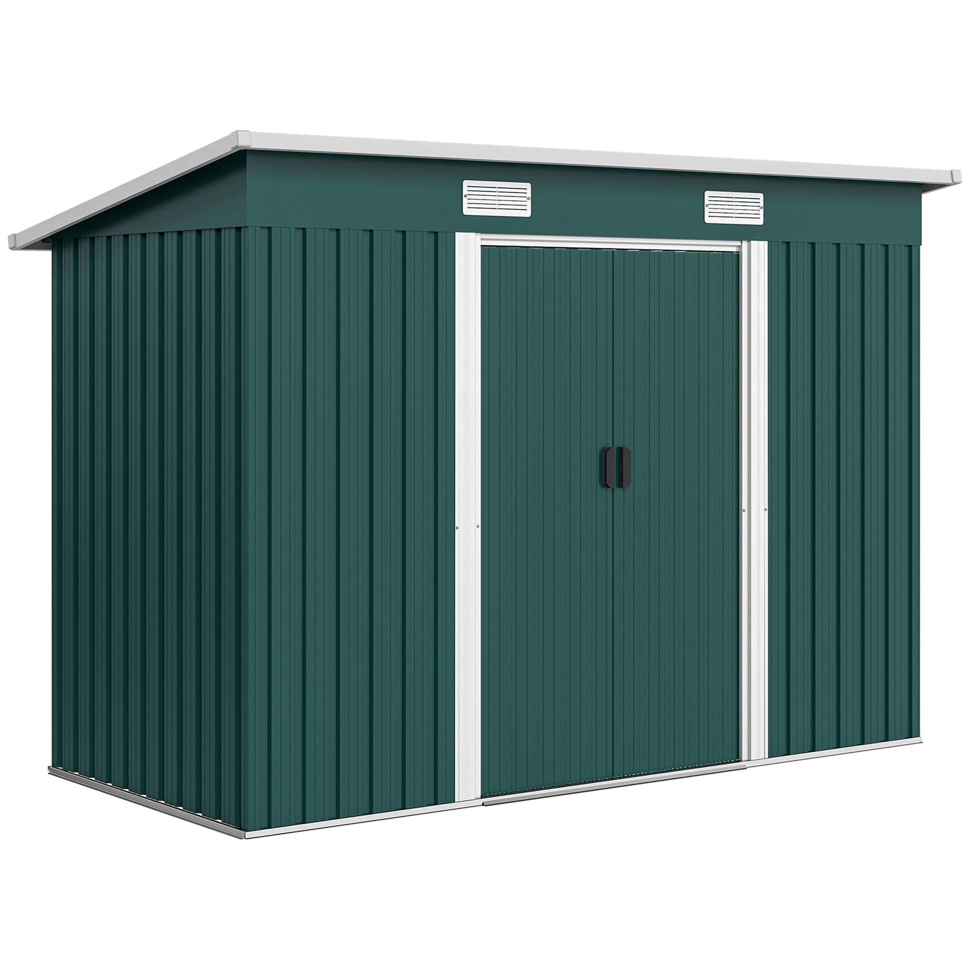 Abri de jardin en acier 272 x 134 cm avec double porte coulissante et 2 aérations, vert - Image 1