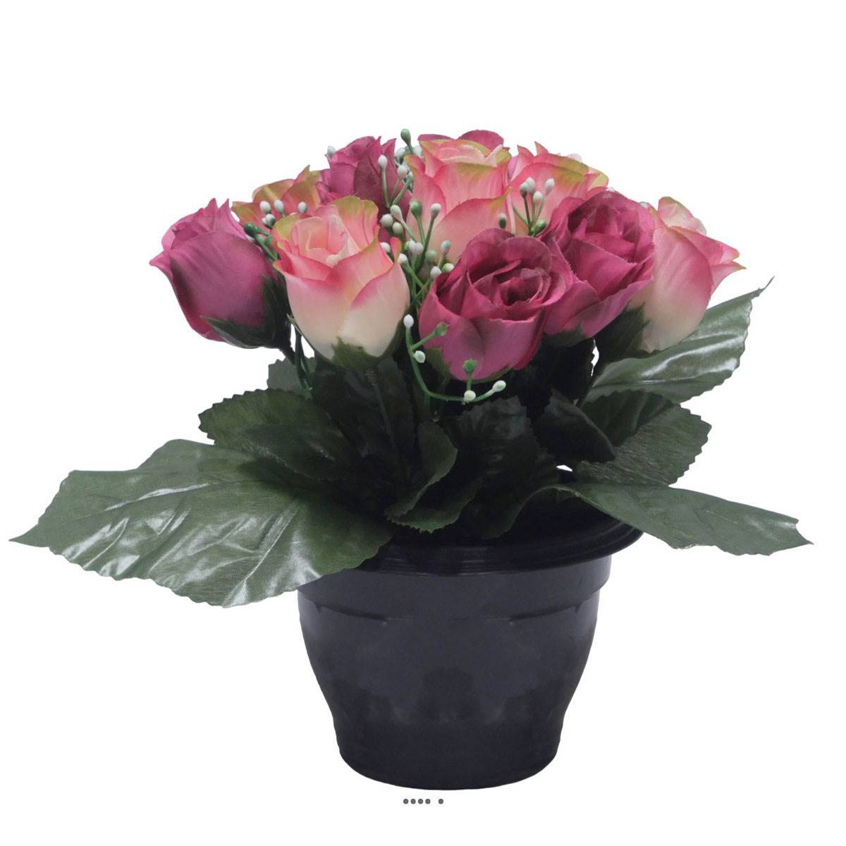 Artificielles - Pot pour Tombe de bouton de rose et mini fleurs Rose soutenu artificiels - Toussaint - couleur: Rose soutenu - Image 1