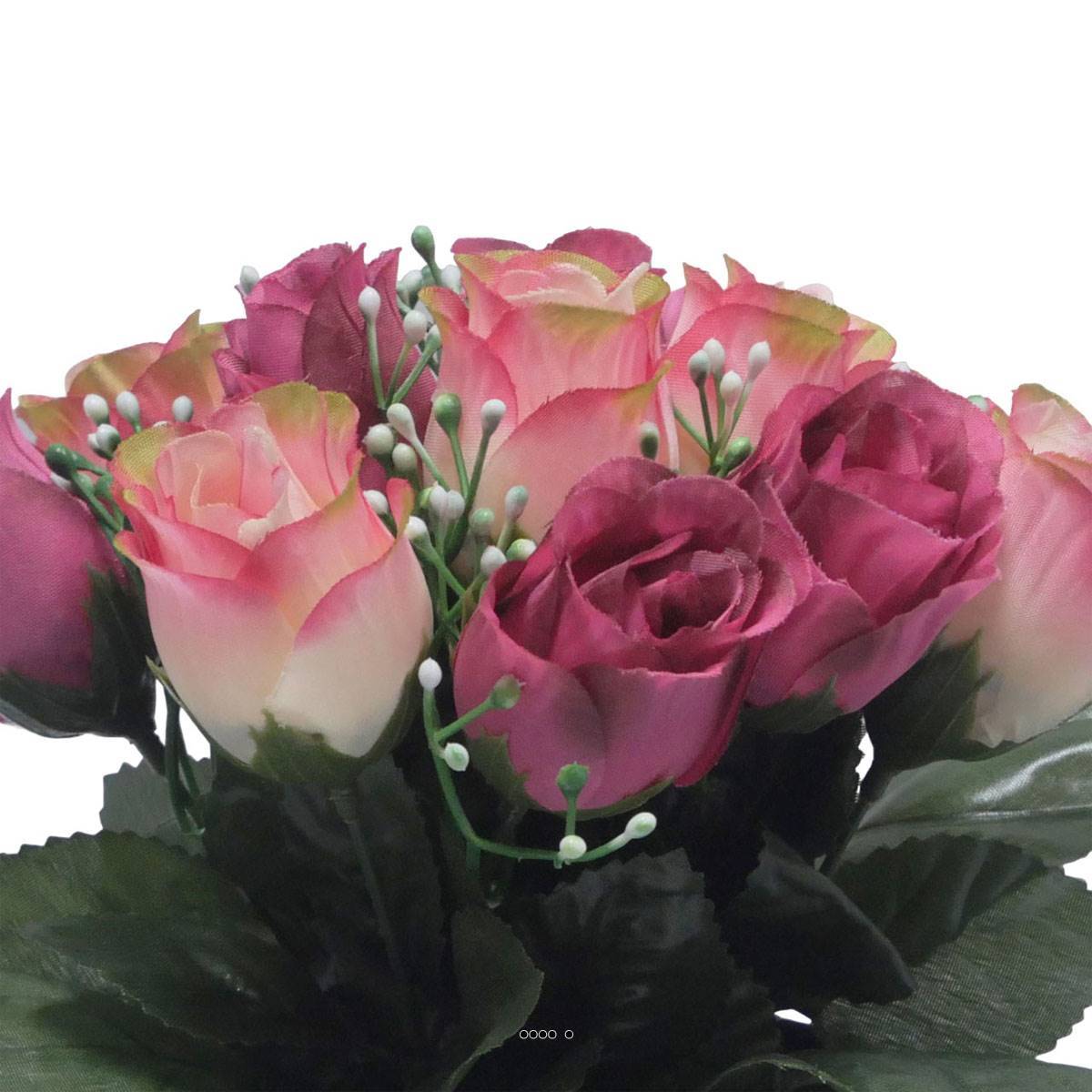 Artificielles - Pot pour Tombe de bouton de rose et mini fleurs Rose soutenu artificiels - Toussaint - couleur: Rose soutenu - Image 3