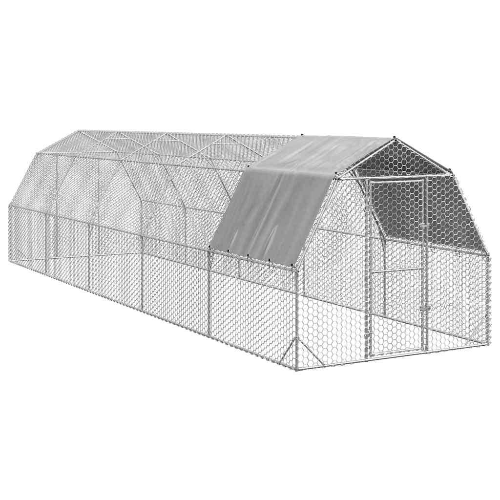 Volière poulailler 25 m² acier galvanisé avec bâche de toit pour jardin Argent – ComfortXL Outdoor Living - Image 1