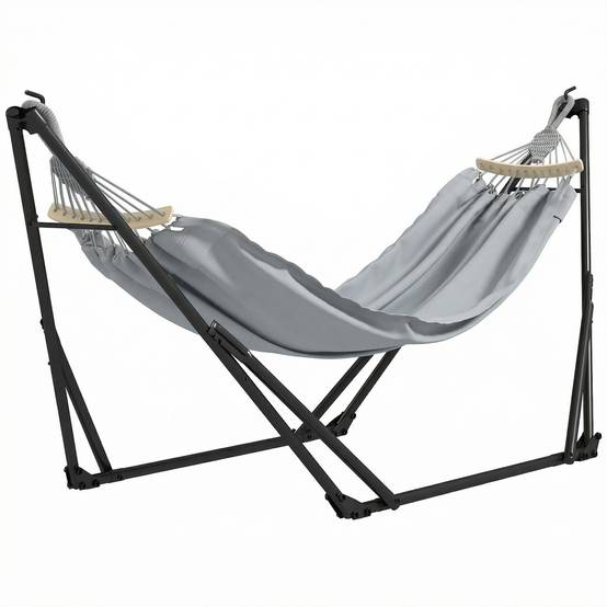 Support hamac pliable 2 en 1 acier pour jardin et terrasse avec sac de transport 268cm gris - ComfortXL Outdoor Living - Image 2