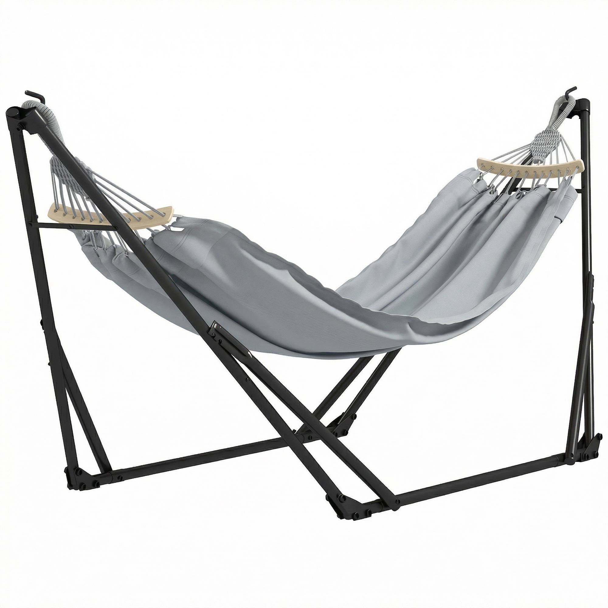 Support hamac pliable 2 en 1 acier pour jardin et terrasse avec sac de transport 268cm gris - ComfortXL Outdoor Living - Image 2