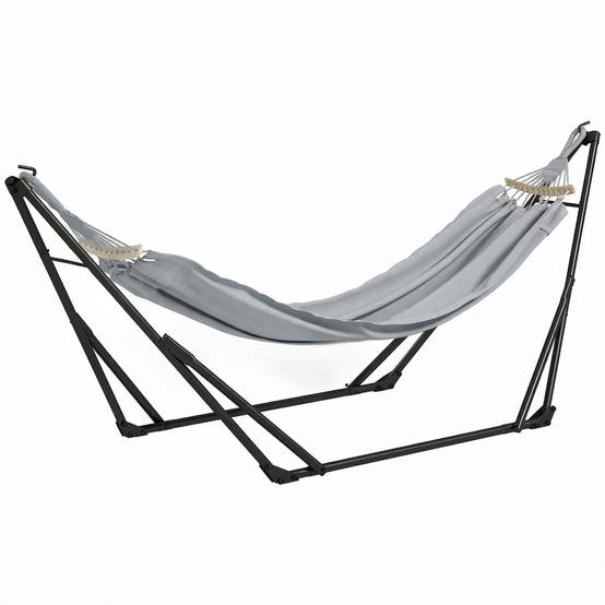 Support hamac pliable 2 en 1 acier pour jardin et terrasse avec sac de transport 268cm gris - ComfortXL Outdoor Living - Image 1