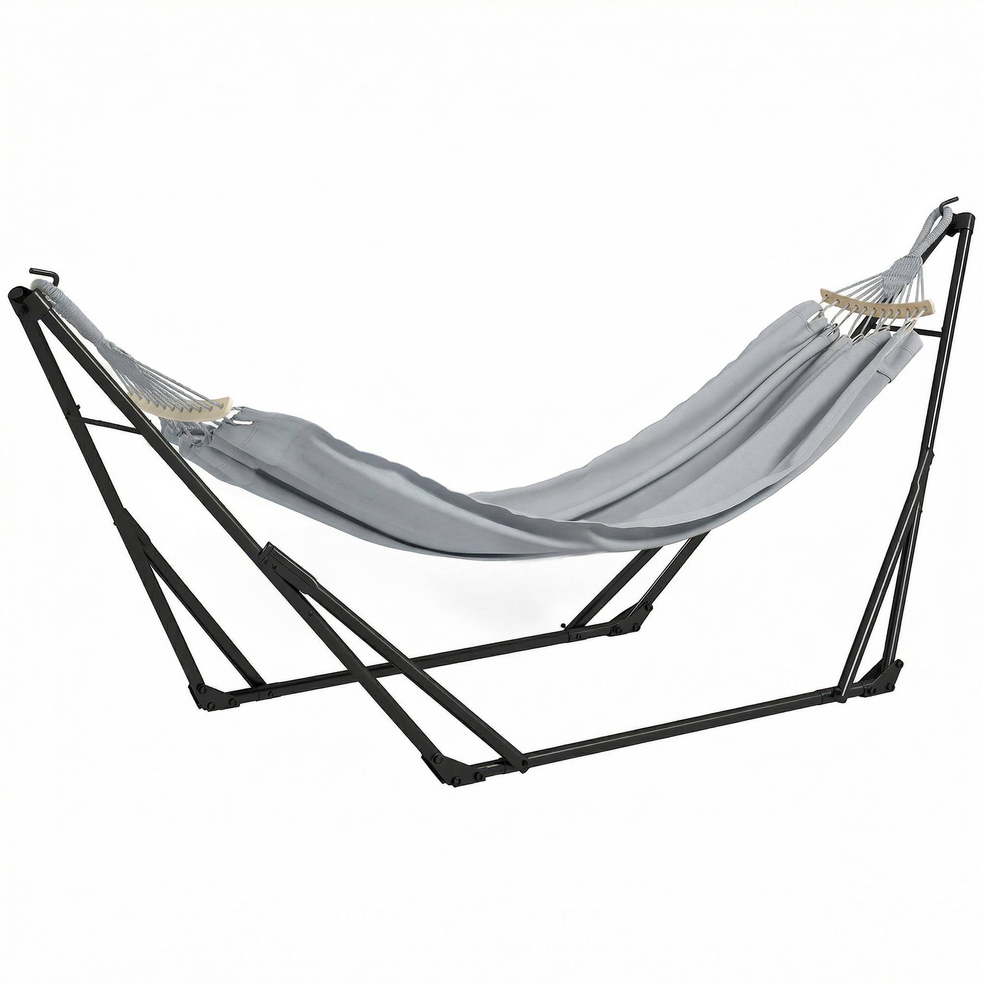 Support hamac pliable 2 en 1 acier pour jardin et terrasse avec sac de transport 268cm gris - ComfortXL Outdoor Living - Image 1