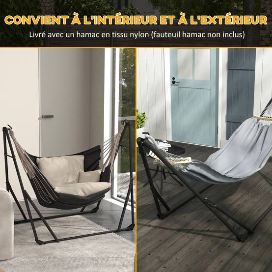 Support hamac pliable 2 en 1 acier pour jardin et terrasse avec sac de transport 268cm gris - ComfortXL Outdoor Living - Image 9