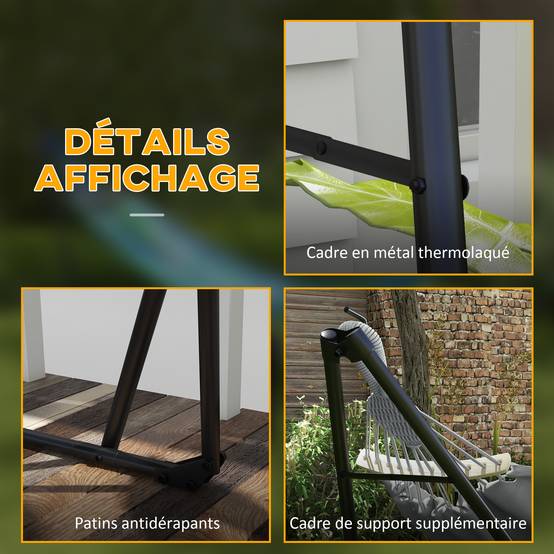 Support hamac pliable 2 en 1 acier pour jardin et terrasse avec sac de transport 268cm gris - ComfortXL Outdoor Living - Image 8