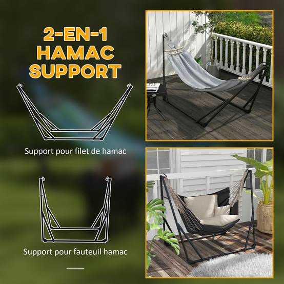 Support hamac pliable 2 en 1 acier pour jardin et terrasse avec sac de transport 268cm gris - ComfortXL Outdoor Living - Image 6