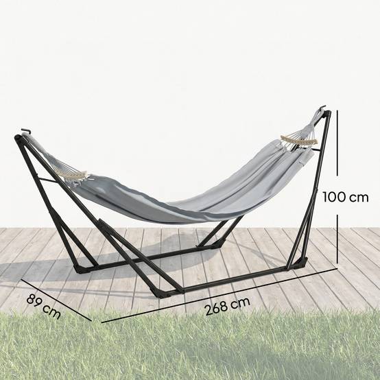 Support hamac pliable 2 en 1 acier pour jardin et terrasse avec sac de transport 268cm gris - ComfortXL Outdoor Living - Image 5
