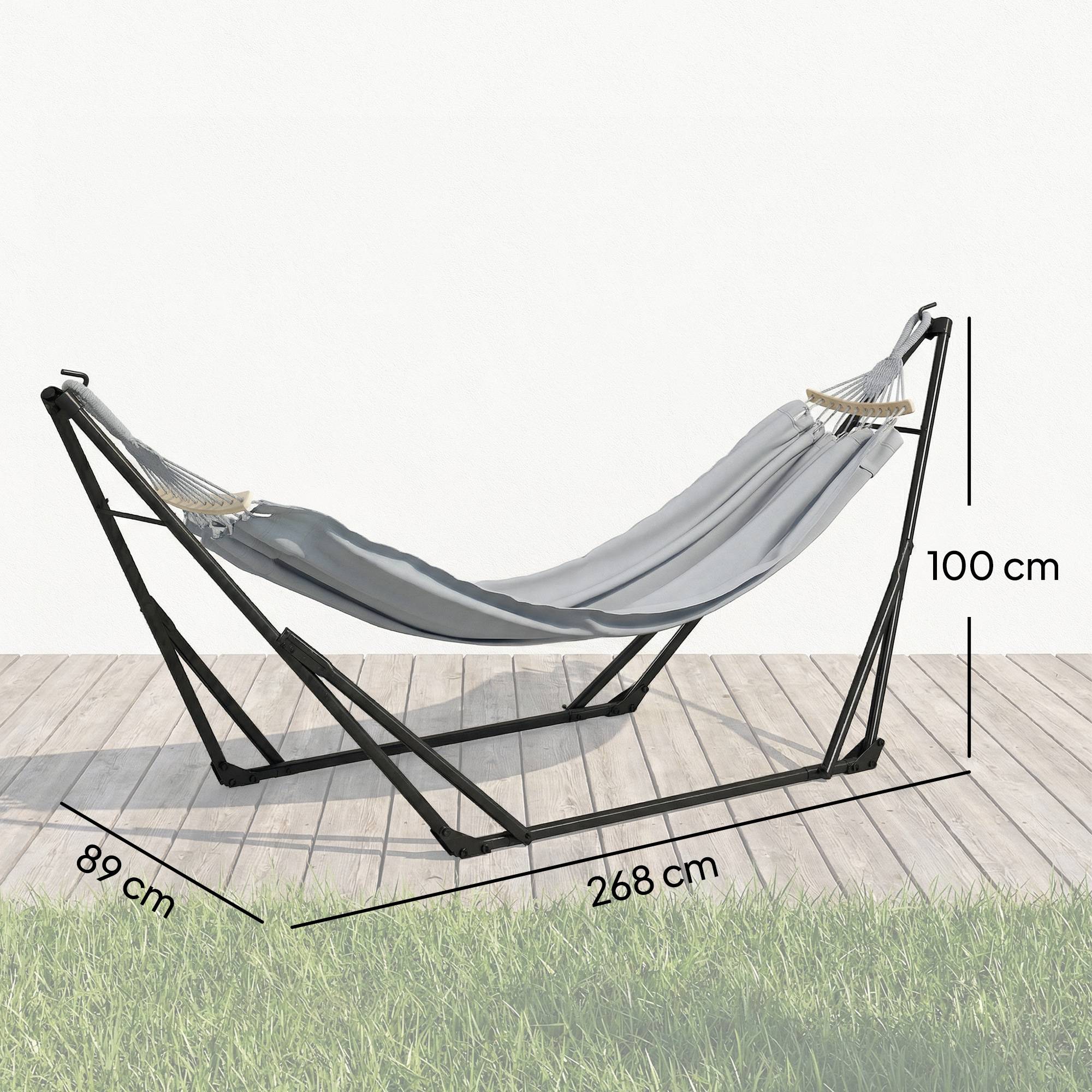 Support hamac pliable 2 en 1 acier pour jardin et terrasse avec sac de transport 268cm gris - ComfortXL Outdoor Living - Image 5