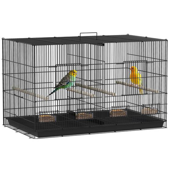 Cage pour oiseaux avec séparateur, 4 mangeoires, 4 oiseaux, plateau amovible pour perruches (Loros canarios), 94 x 57 x 57 cm, noire - Image 1