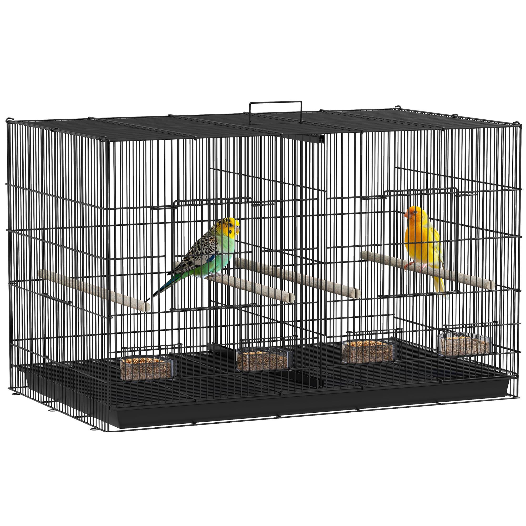 Cage pour oiseaux avec séparateur, 4 mangeoires, 4 oiseaux, plateau amovible pour perruches (Loros canarios), 94 x 57 x 57 cm, noire - Image 1