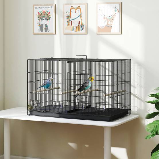 Cage pour oiseaux avec séparateur, 4 mangeoires, 4 oiseaux, plateau amovible pour perruches (Loros canarios), 94 x 57 x 57 cm, noire - Image 3