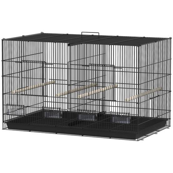 Cage pour oiseaux avec séparateur, 4 mangeoires, 4 oiseaux, plateau amovible pour perruches (Loros canarios), 94 x 57 x 57 cm, noire - Image 2