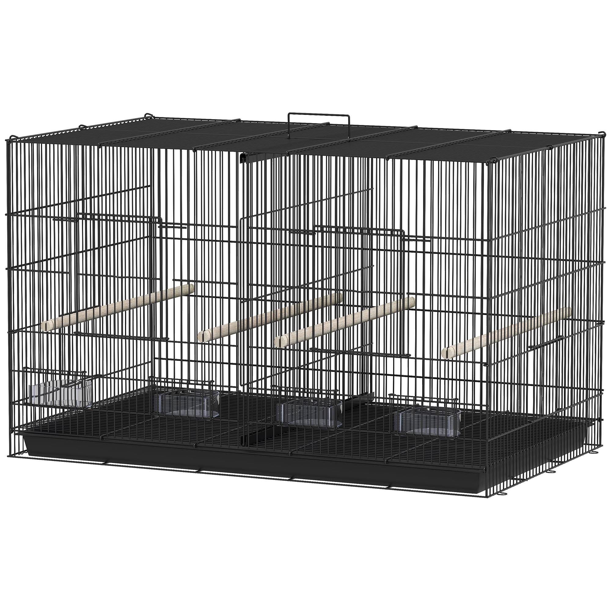 Cage pour oiseaux avec séparateur, 4 mangeoires, 4 oiseaux, plateau amovible pour perruches (Loros canarios), 94 x 57 x 57 cm, noire - Image 2