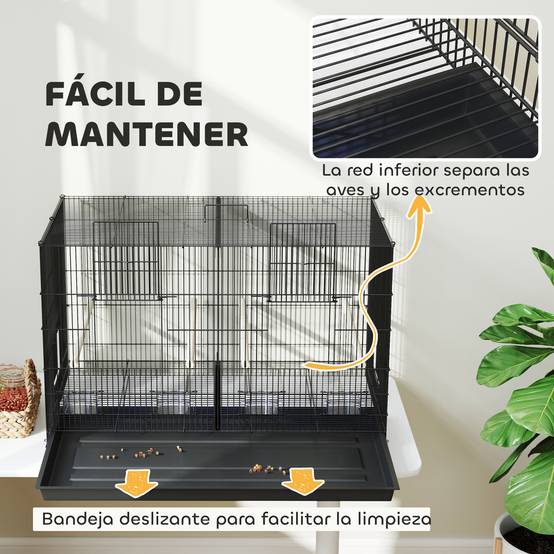 Cage pour oiseaux avec séparateur, 4 mangeoires, 4 oiseaux, plateau amovible pour perruches (Loros canarios), 94 x 57 x 57 cm, noire - Image 9