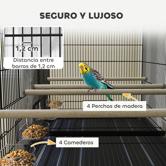 Cage pour oiseaux avec séparateur, 4 mangeoires, 4 oiseaux, plateau amovible pour perruches (Loros canarios), 94 x 57 x 57 cm, noire - Image 7