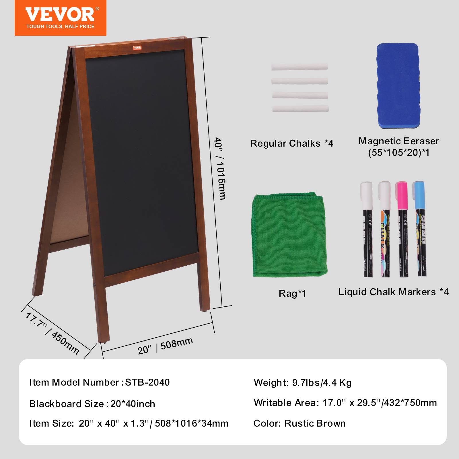 VEVOR Chevalet stop trottoir 102x51 cm, tableau magnétique. Pliable. - Image 7