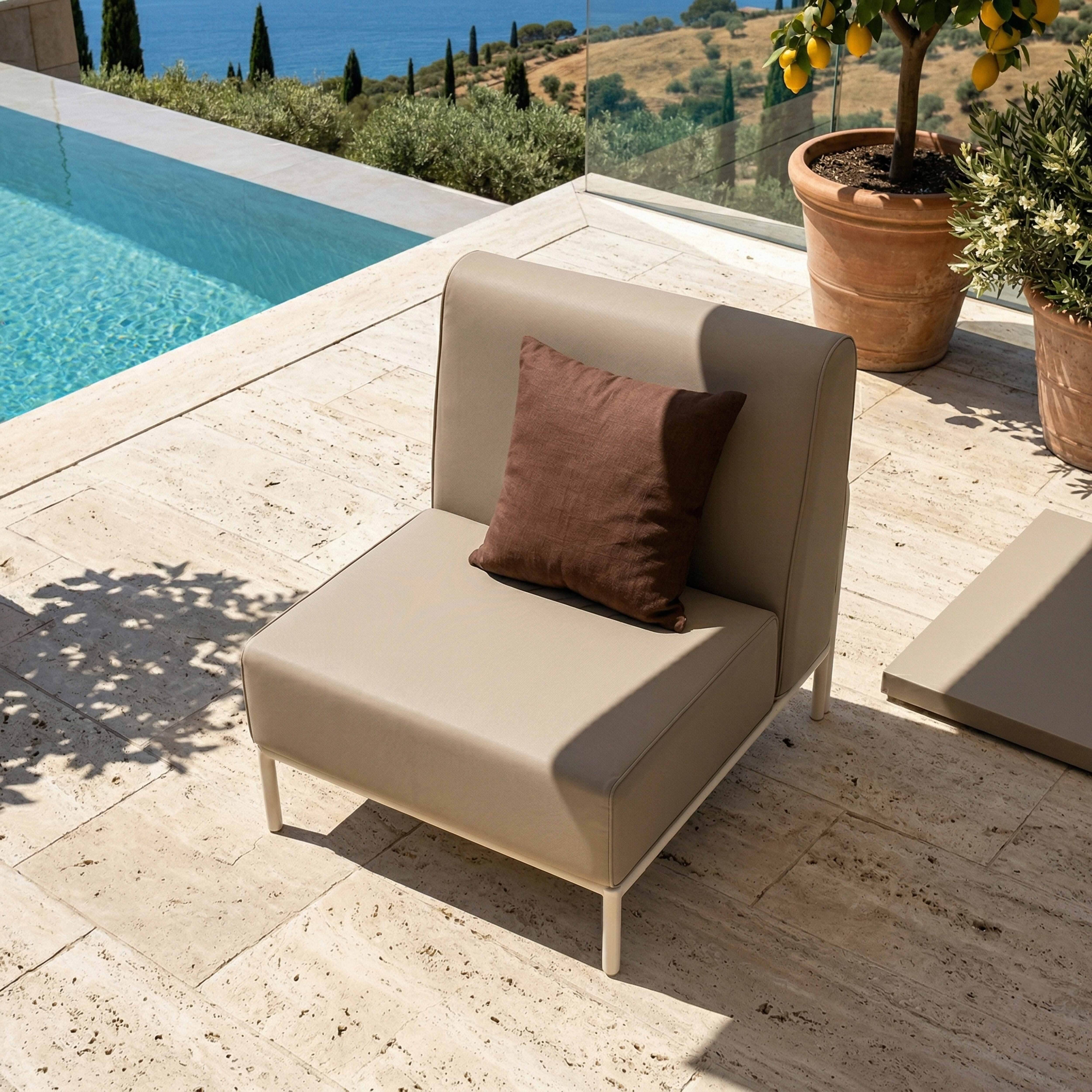 Oviala - Chauffeuse pour salon pour jardin modulable en tissu beige Patio - Oviala - Image 4