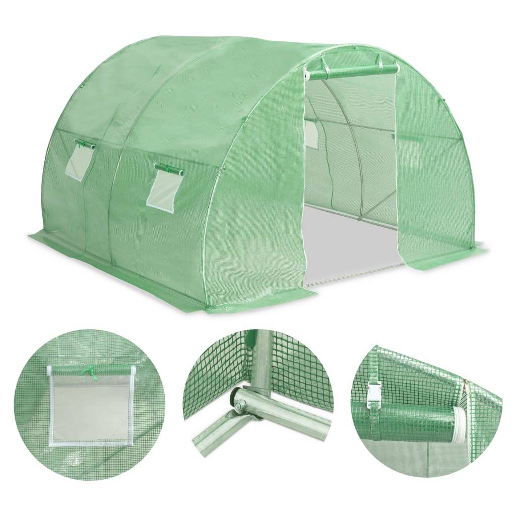 Serre Tunnel Jardin 9m² Acier Galvanisé Bâche PE Renforcée Vert - ComfortXL Outdoor Living - Image 2