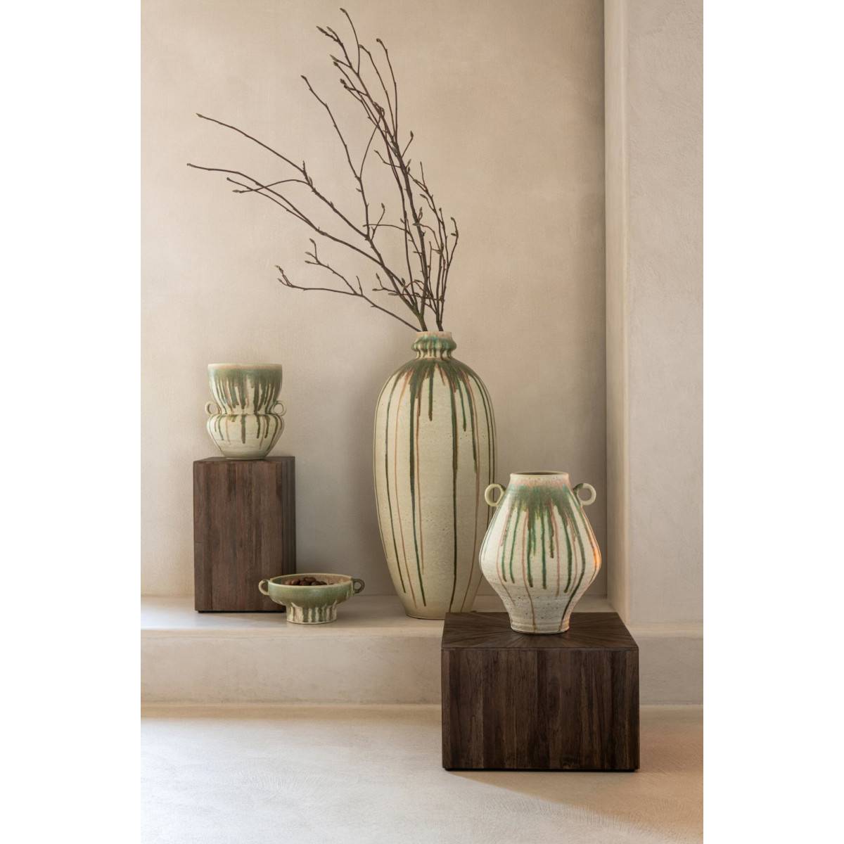J-Line - Vase en Céramique "Oliveto" 45cm Beige & Vert - Image 5
