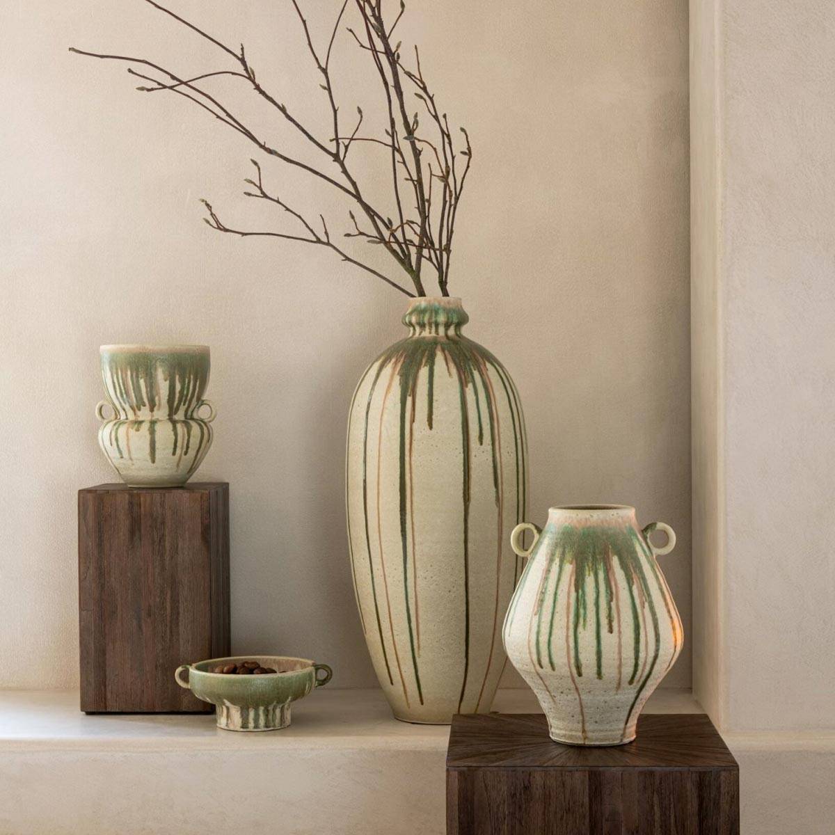 J-Line - Vase en Céramique "Oliveto" 45cm Beige & Vert - Image 2