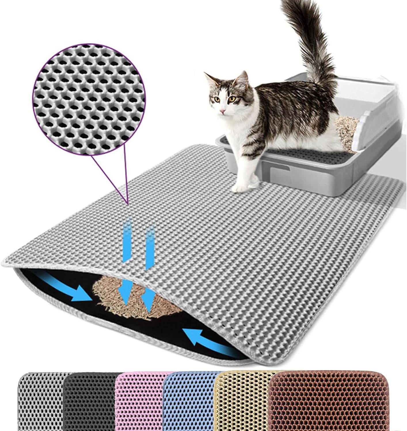 Tapis de litière pour chat, double couche, nid d'abeille, antidérapant, imperméable et anti-urine, accessoire pour chat, 70*120 cm, gris-Lytech