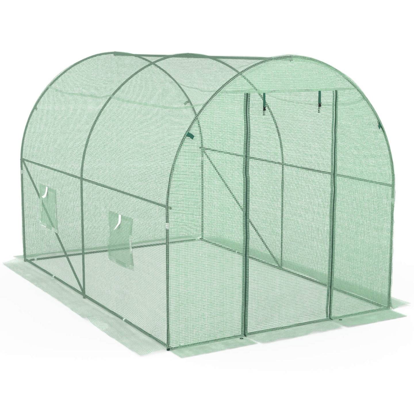 IDMARKET - Serre de jardin tunnel 6m² 3 x 2 x 2 m acier galvanisé + bâche anti-UV avec porte et fenêtres ROMA verte - Image 3