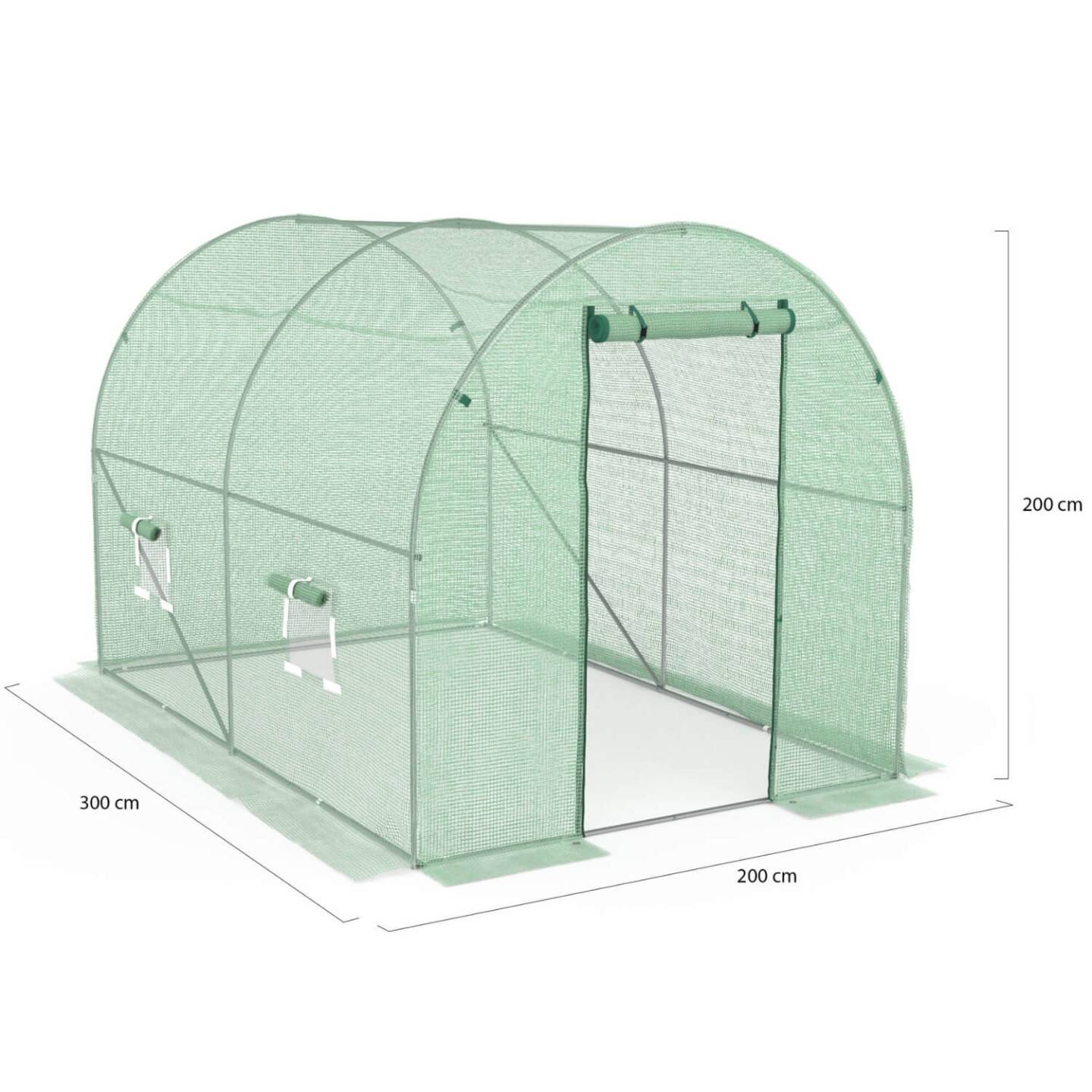 IDMARKET - Serre de jardin tunnel 6m² 3 x 2 x 2 m acier galvanisé + bâche anti-UV avec porte et fenêtres ROMA verte - Image 6