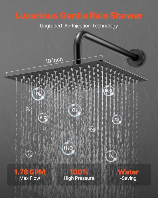 VEVOR Kit de Douche avec Douchette de Tête Carrée 25,4 cm et à Main Noir Mat - Image 2