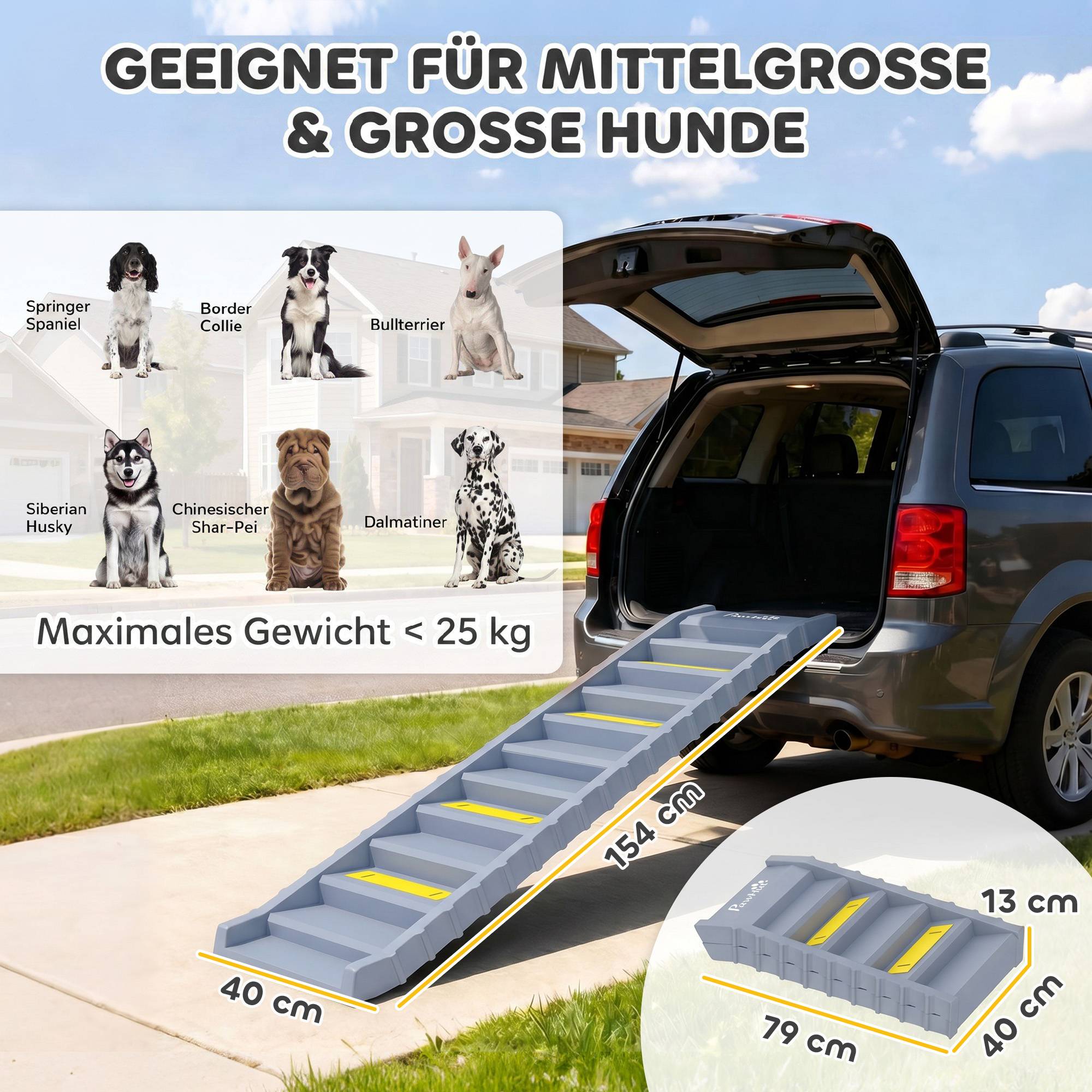 Rampe voiture pliable, escalier chien 10 marches, antidérapante, 154x40cm, grands chiens <25kg - Image 5