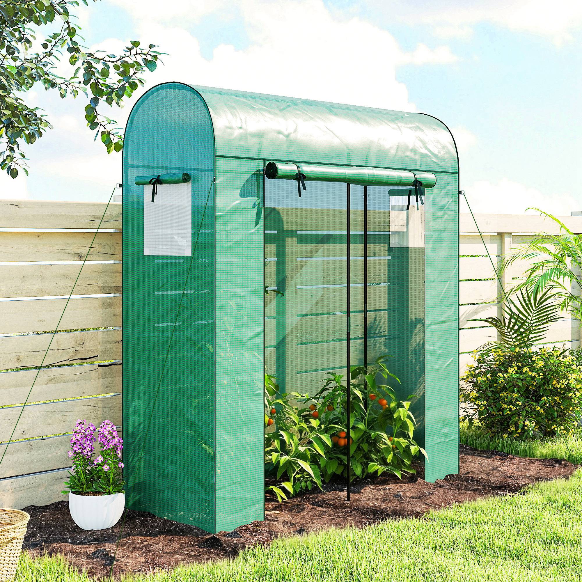 Petite Serre Balcon Acier Plantes Porte Roulante 2 Fenêtres 170x68x200cm Vert - ComfortXL Outdoor Living - Image 4