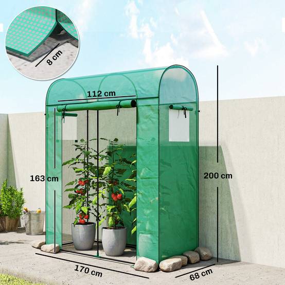 Petite Serre Balcon Acier Plantes Porte Roulante 2 Fenêtres 170x68x200cm Vert - ComfortXL Outdoor Living - Image 5