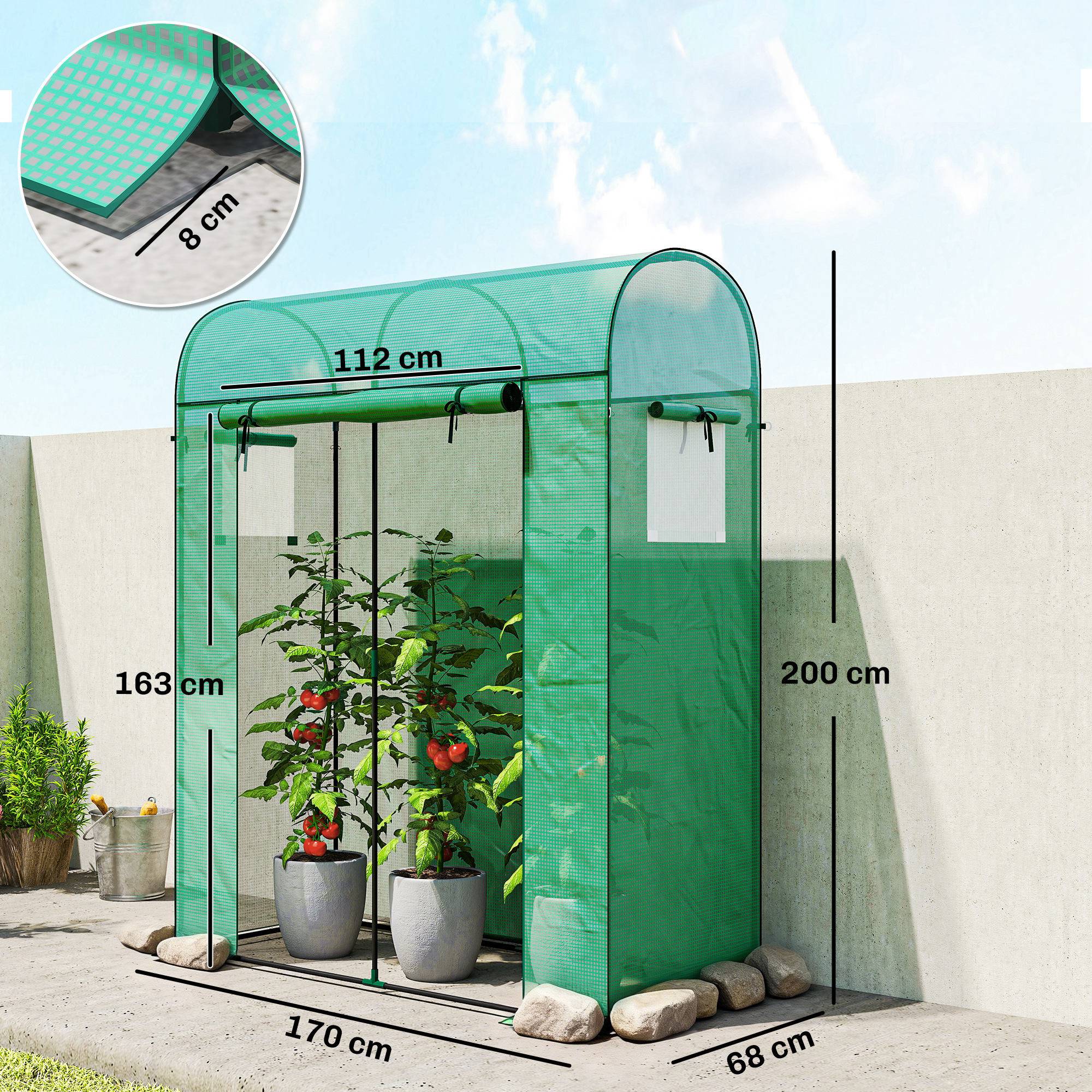 Petite Serre Balcon Acier Plantes Porte Roulante 2 Fenêtres 170x68x200cm Vert - ComfortXL Outdoor Living - Image 5